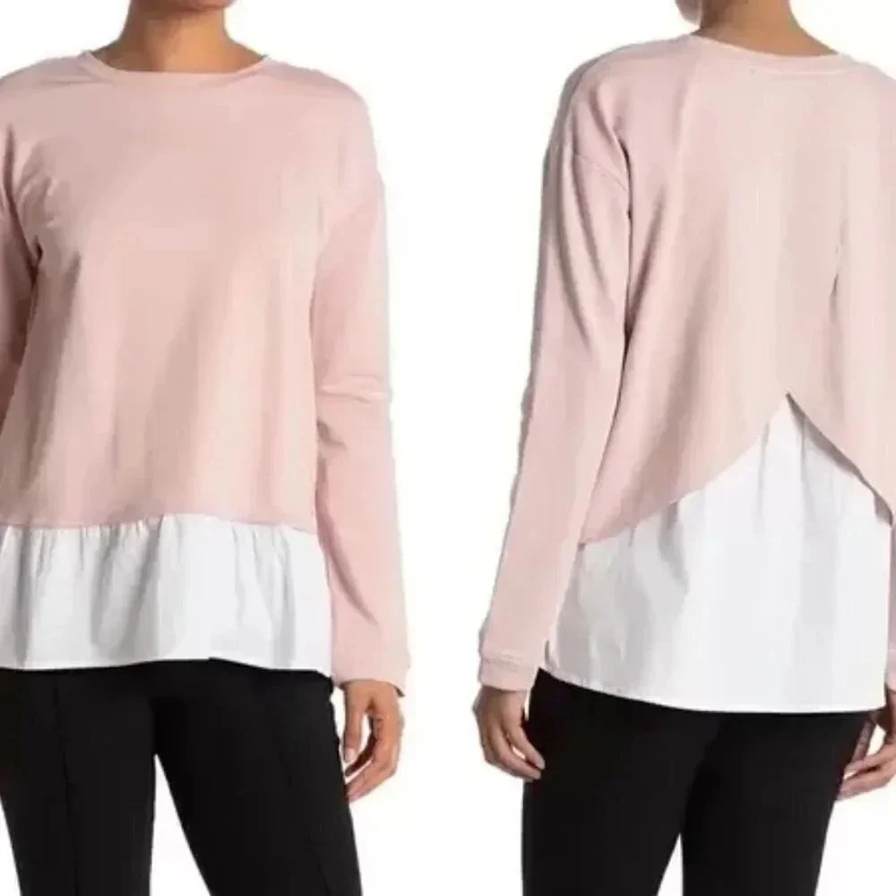 TWO BY VINCE CAMUTO | LAYERED DUSTY ROSE PINK LONG SLEEVE TOP